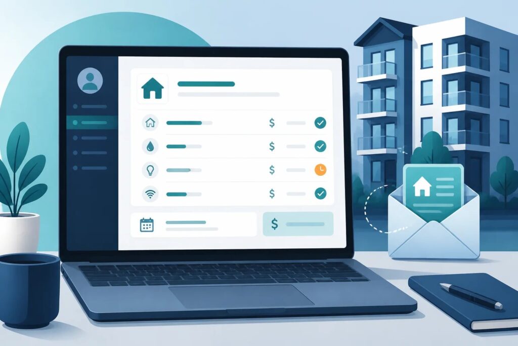 Illustration of an itemized tenant payment request with rent and utility details