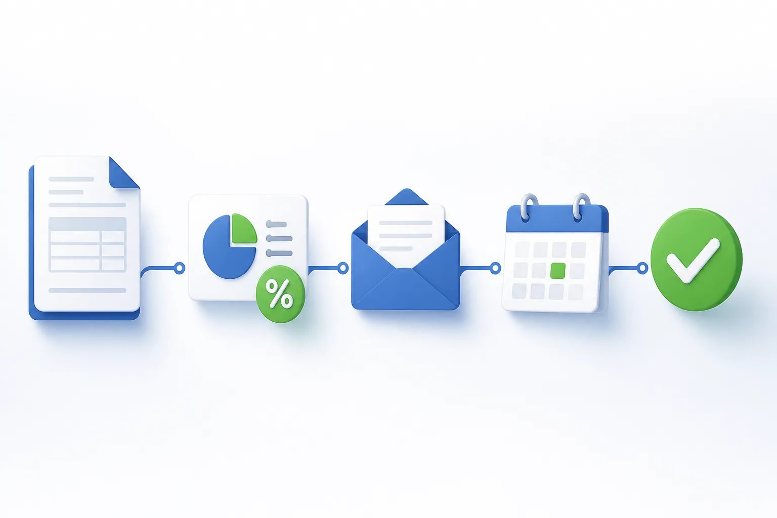 Connected bill, calculation, email request, due date, and payment confirmation icons forming one payment record trail.
