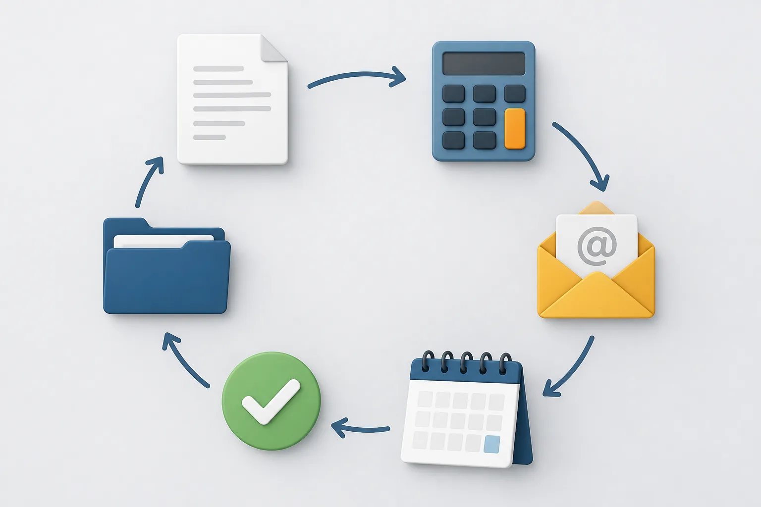 Graphic showing a recurring workflow from source bill and allocation through payment request, due date, status update, and record history.