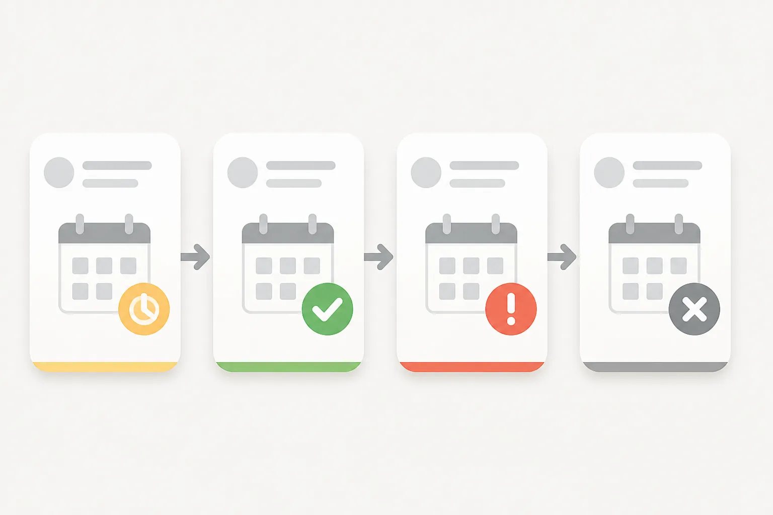 Graphic showing four payment request status cards with visual indicators for pending, paid, overdue, and cancelled.