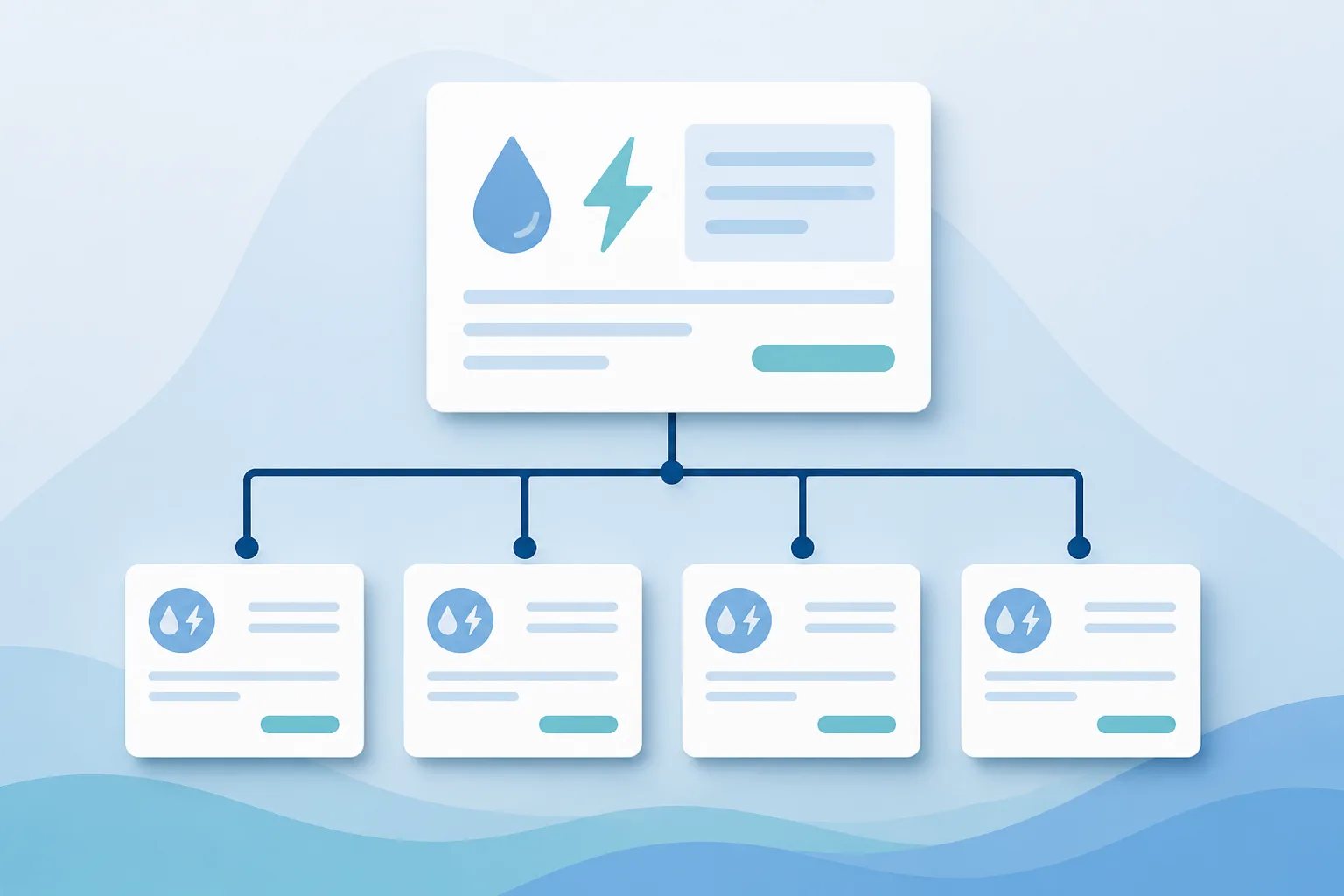 Graphic diagram showing one shared utility bill divided into four equal payment shares.